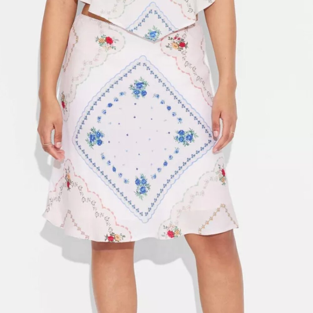 Wild Fable Scarf Midi A-Line Skirt in White Floral